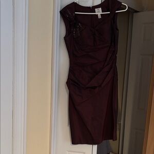 Suzi Chin for Maggy Boutique Sleeveless Wine Midi Dress with Bow Accent